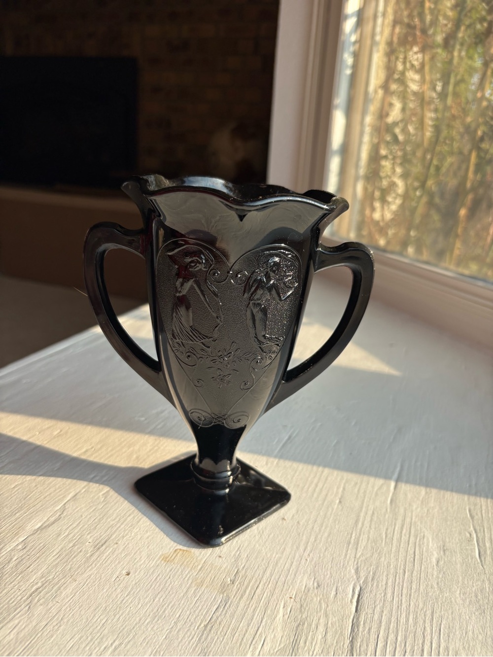 Black Glass Vase with Embossed Motif